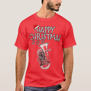Camiseta Natal Euphonium Brass Músico Santa Hat Xmas