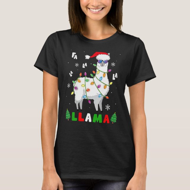 Camiseta Natal Fa La Llama Em Santa Hat Óculos De Sol X (Frente)
