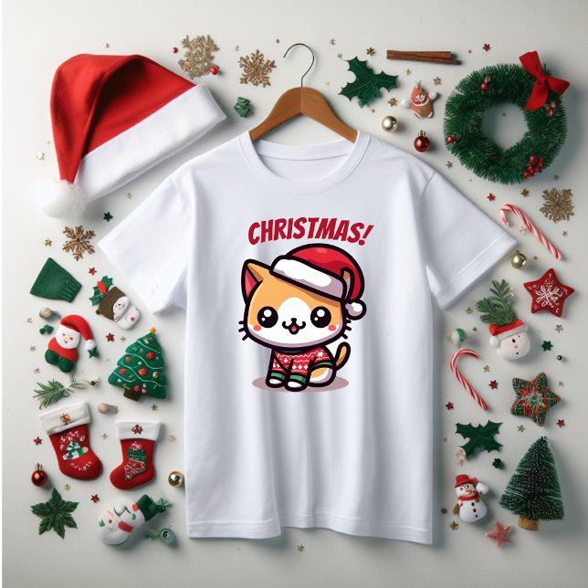 Camiseta Natal, Família e gatinho Divertido (Cute family Christmas tee shirt. Personalize any of the words to suit your family.)