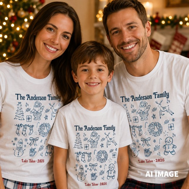 Camiseta Natal Familiar Personalizado (Family Christmas Matching Shirts. Personalized with name, location, year. Christmas themed. )