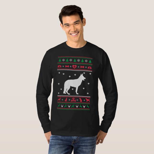 Camiseta Natal feio da camisola do cão de german shepherd (Frente Completa)