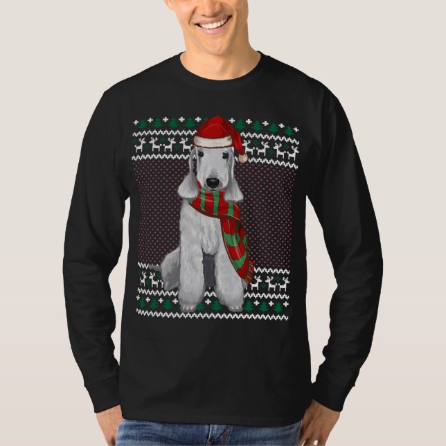 Camiseta Natal Feio de Santa Hat do Xmas Bedlington Terrier (Frente)