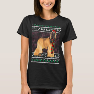 Camiseta Natal Feio do Cachorro Santa Hat Afegão do Xmas