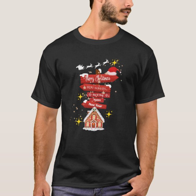 Camiseta natal, feliz ano novo, época de férias, gingerb (Frente)