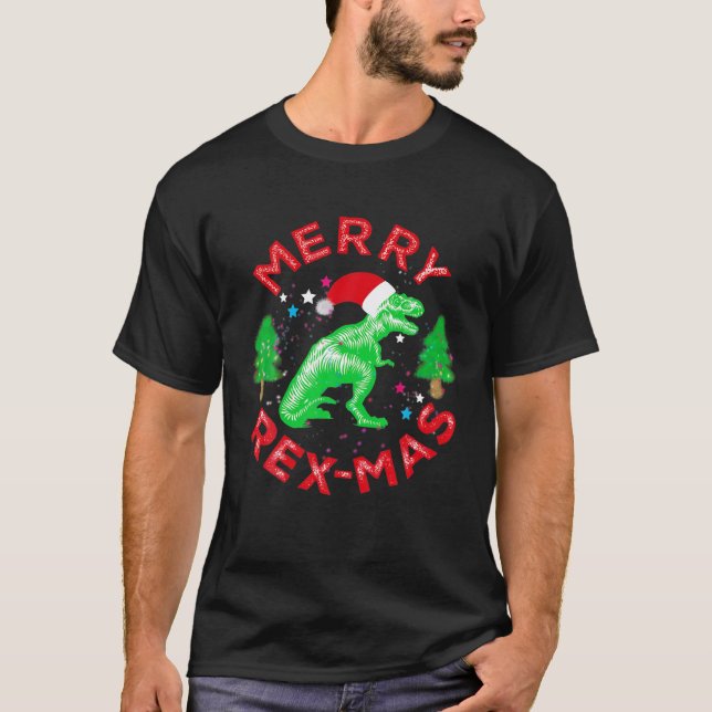 Camiseta Natal Feliz de dinossauros Rexmas Trex Natal (Frente)