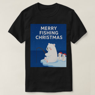 Camiseta Natal Feliz de Pesca – Urso Polar e Bonecos de Nev