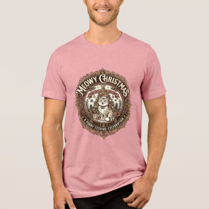 Camiseta Natal Feliz do Gato Meowy Natal Arte Vetorial Vint
