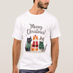 Camiseta Natal Feliz Meowy Gato Divertido Natal Férias Xmas