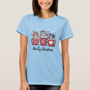 Camiseta Natal Feliz Meowy Gatos Fofo Cacau Canecas Arte de