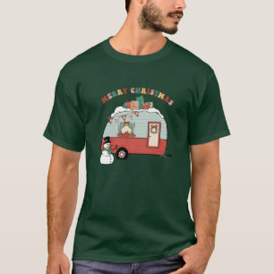 Camiseta Natal Feliz Natal Boneco de Neve Camping Presentes