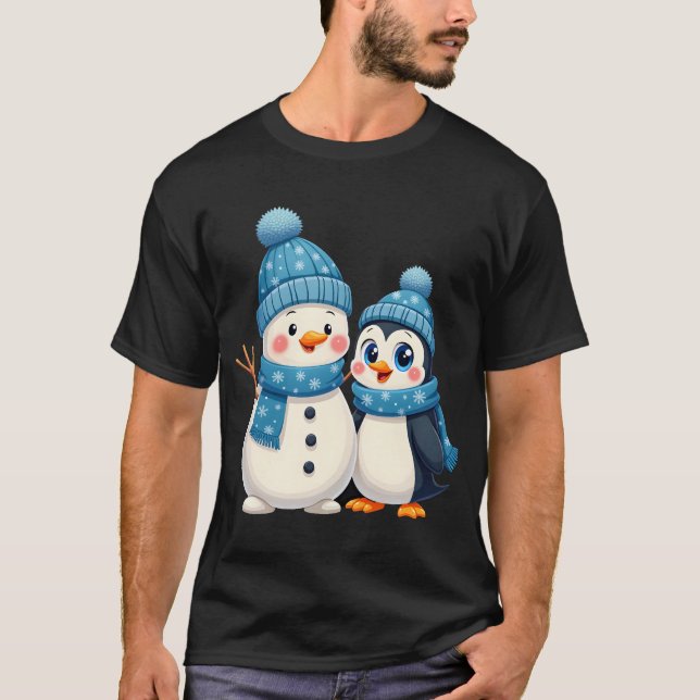 Camiseta Natal Feliz Natal Para Presente Pinguim Boneco de  (Frente)