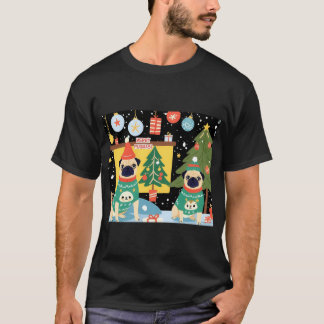 CAMISETA NATAL FELIZ PUGMAS CÃES MALHAS CENA FESTIVA