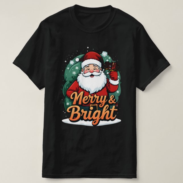 Camiseta Natal - "Felizes e Papais noeis Brilhantes" (Frente do Design)