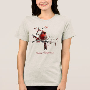 Camiseta Natal Feriado Vermelho Cardeal Mulheres
