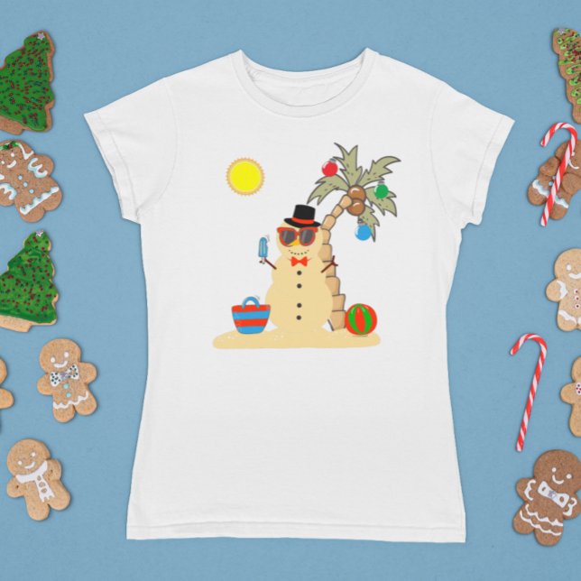 Camiseta Natal Férias Praia Tropical Boneco de Neve (Criador carregado)