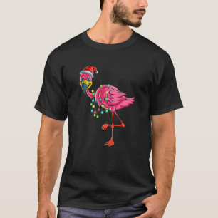 Camiseta Natal Flamingo Santa Hat Costume Engraçado Xmas L