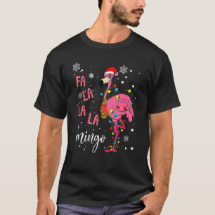 Camiseta Natal Flamingo Santa Hat Xmas Lights Flamingo