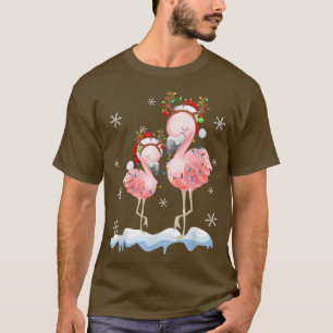 Camiseta Natal Flamingo Santa Hat Xmas Lights Flamingo