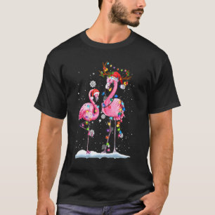 Camiseta Natal Flamingo Santa Hat Xmas Lights Flamingo