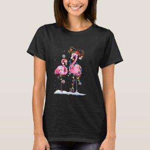 Camiseta Natal Flamingo Santa Hat Xmas Lights Flamingo 