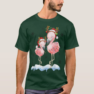 Camiseta Natal Flamingo Santa Hat Xmas Lights Flamingo