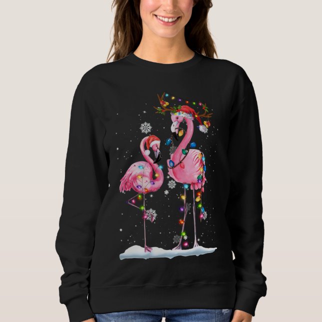 Camiseta Natal Flamingo Santa Hat Xmas Lights Flamingo (Frente)