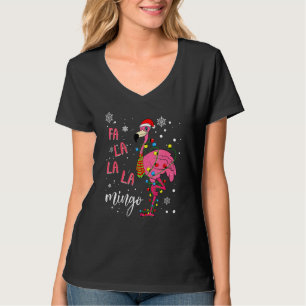 Camiseta Natal Flamingo Santa Hat Xmas Lights Flamingo