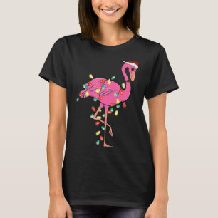 Camiseta Natal Flamingo Santa Hat Xmas Lights Flamingo