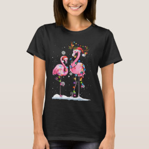 Camiseta Natal Flamingo Santa Hat Xmas Lights Flamingo