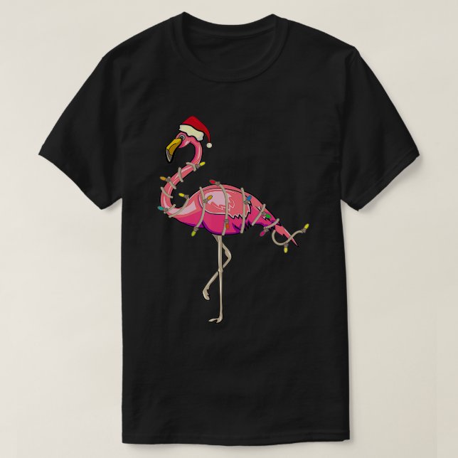 Camiseta Natal Flamingo Xmas Luzes De Presente Homens Que V (Frente do Design)