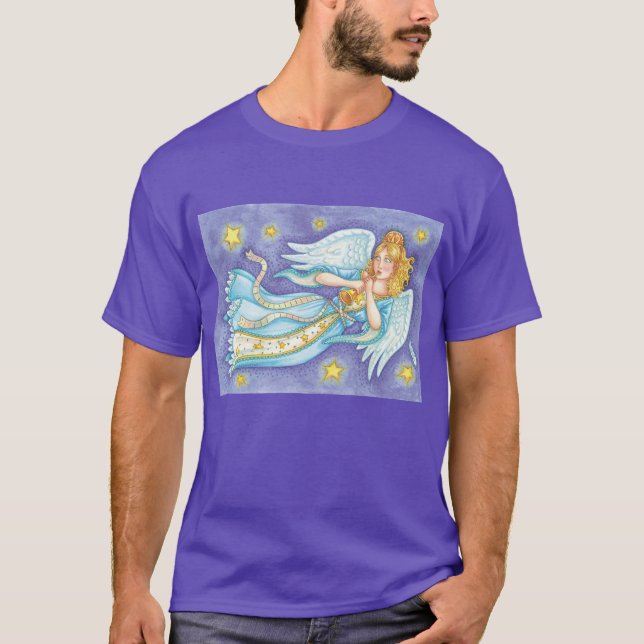 Camiseta Natal Fofo, Anjo Músico Tocando Sua Corneta (Frente)