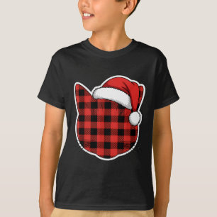 Camiseta Natal fofo de gato em xadrez búfalo vermelho e pre