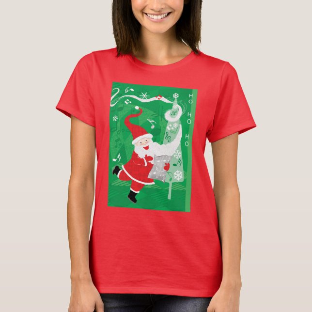 Camiseta Natal fofo, Papai Noel cantando e dançando (Frente)
