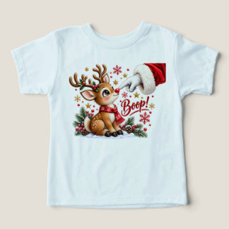 Camiseta Natal fofo Papai Noel e Boop no Nariz da Rena Nata