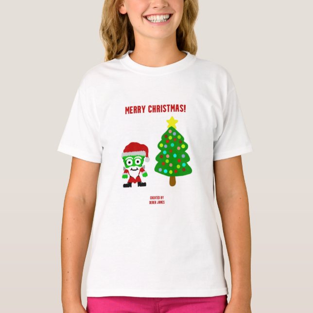 Camiseta Natal FrankenQueijos Meninas White Basic T Shirt (Frente)