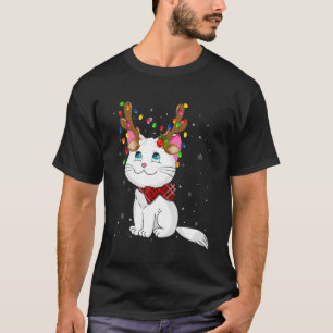 Camiseta Natal Gato Reindeer Antlers Luzes De Natal Ca