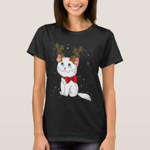 Camiseta Natal Gato Reindeer Antlers Luzes De Natal Ca