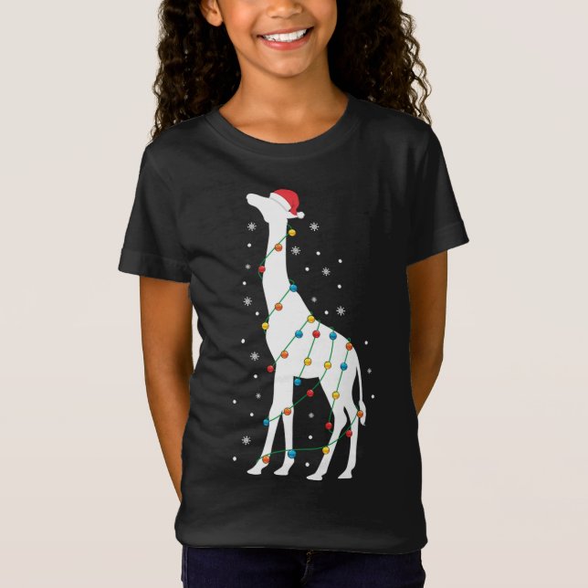 Camiseta Natal Girafa Natal Luz Santa Hat Anima (Frente)