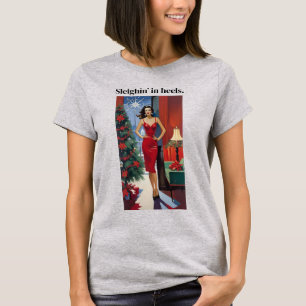 Camiseta Natal Glamourosa Divertida Mulher Deslizando De Sa