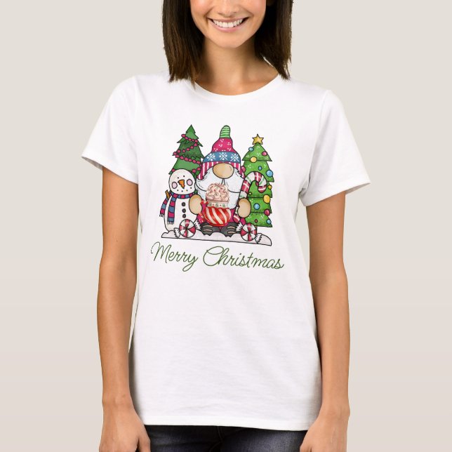 Camiseta Natal Gnomo Snowman Graphic Impressão Tee, Feriado (Frente)