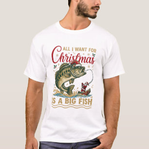 Camiseta Natal Grande Peixe Robalo Papai Noel Barco Pesca
