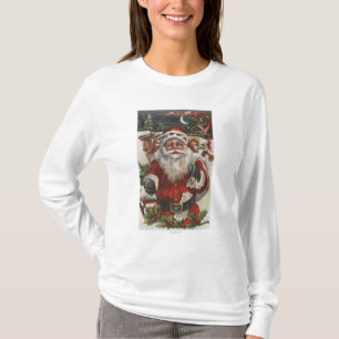 Camiseta Natal GreetingSanta com cervos e miúdos