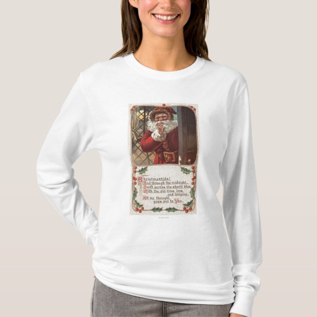 Camiseta Natal GreetingSanta com mão na barba (Frente)