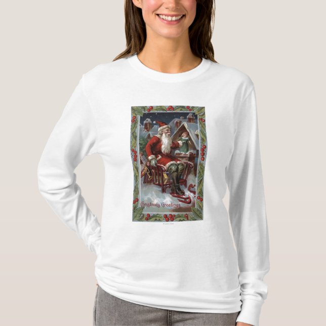 Camiseta Natal GreetingSanta no trenó (Frente)