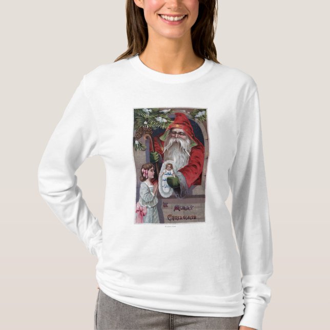 Camiseta Natal GreetingSanta que dá a boneca (Frente)