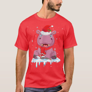 Camiseta Natal Hippo Santa Hat neve Xmas Pajama Funny G