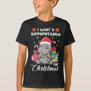 Camiseta Natal Hippopotamus Cute Xmas Hippo em Papais noeis