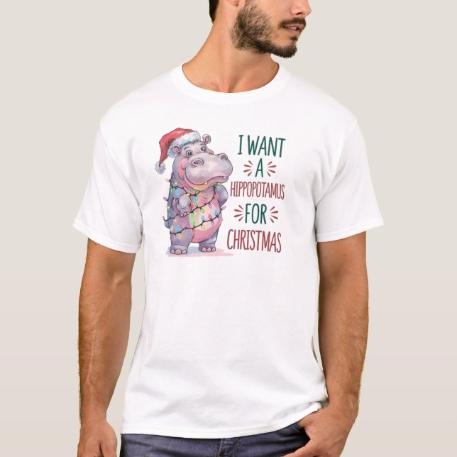 Camiseta Natal Hippopotamus Engraçado (Frente)