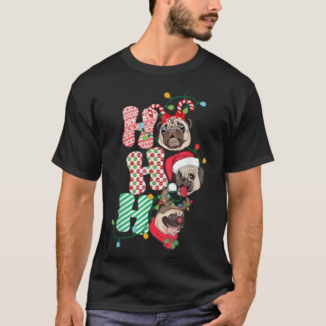 Camiseta Natal Ho Ho Ho Pug Dog Engraçada Feliz Holanda (Frente)
