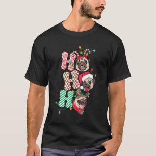 Camiseta Natal Ho Ho Ho Pug Dog Para Cachorros Xmas